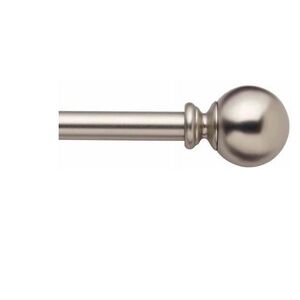 Bali 5/8" Satin Nickel Ball Single Curtain Rod/Cafe Rod, 28-48", Satin Nickel